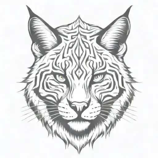 catoon bobcat face. bWide black stripe down his face tattoo design idea