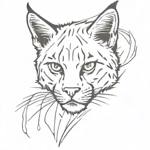 Junkyard bobcat. big vertical eye scar. Just the head of the bobcat. His fur has 2 big stripes across face. pierce ear tattoo design idea