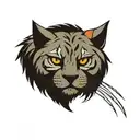 a childrens book character style bobcat. Just the head of the bobcat. His fur has 3 stripes like neopolitan ice cream  tattoo design idea