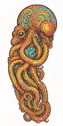 octopus with color patterns like smoking dmt tattoo design idea