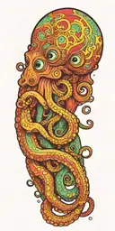 octopus with color patterns like smoking dmt tattoo design idea