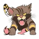  junkyard cat WITH SCAR ON FACE AND GOLD EAR  RING. Just the head of the bobcat. His fur has neopolitan icecreAM STRIPES tattoo design idea