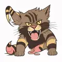  junkyard cat WITH SCAR ON FACE AND GOLD EAR  RING. Just the head of the bobcat. His fur has neopolitan icecreAM STRIPES tattoo design idea