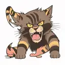  junkyard cat WITH SCAR ON FACE AND GOLD EAR  RING. Just the head of the bobcat. His fur has neopolitan icecreAM STRIPES tattoo design idea