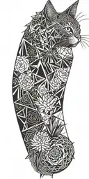 cat cactus acid wave triangle fractals tattoo design idea