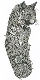 cat cactus acid wave triangle fractals tattoo design idea