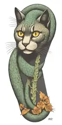 snake wrapped around arm cat  tattoo design idea