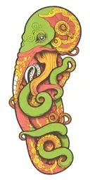 octopus with color patterns like smoking dmt morphs into elephant tattoo design idea