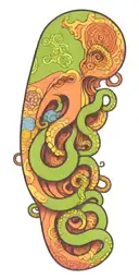 octopus with color patterns like smoking dmt morphs into elephant tattoo design idea