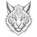 catoon bobcat face. bWide black stripe down his face tattoo design idea