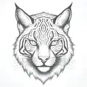 catoon bobcat face. bWide black stripe down his face tattoo design idea