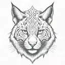 catoon bobcat face. bWide black stripe down his face tattoo design idea