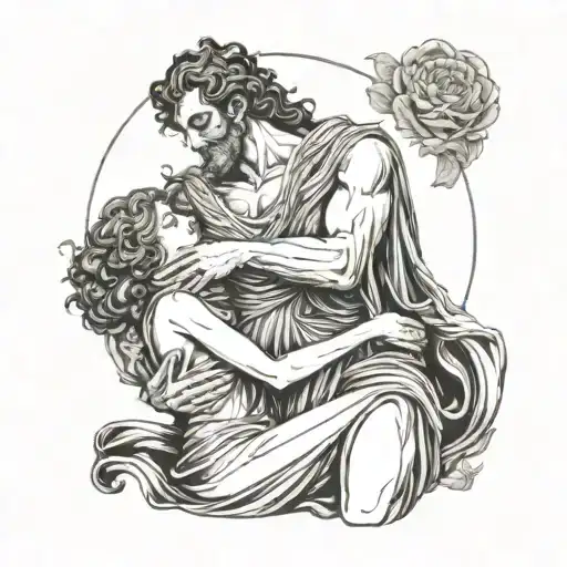 hades holding persephone posing together tattoo design idea