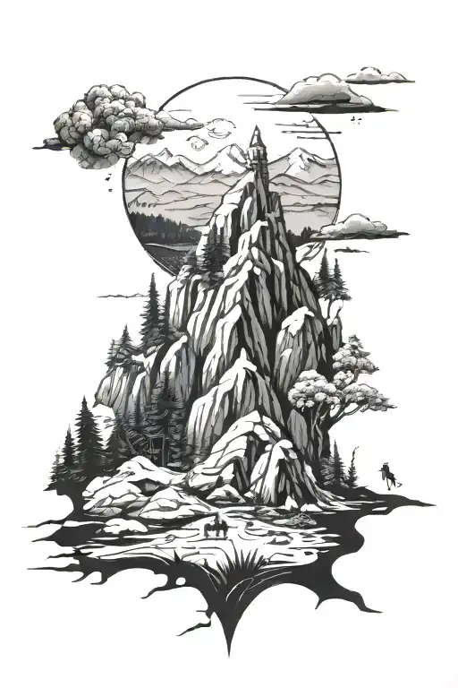 vinland saga thorfinn peaceful mountain landscape tattoo design idea