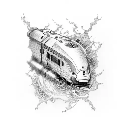 Vapor train with an eye in the front tattoo design idea
