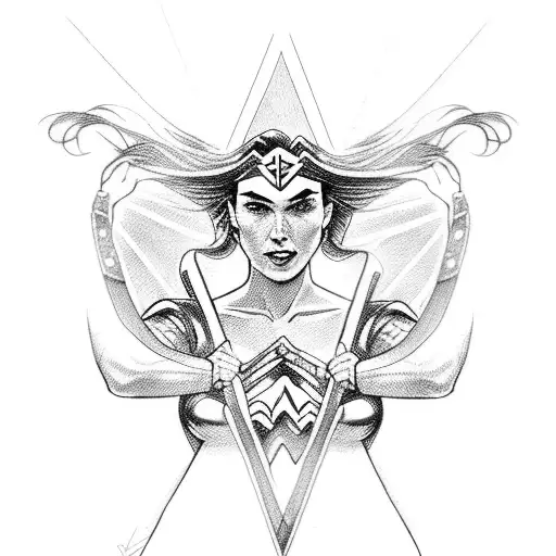 wonder woman doing her famous bracelet pose tattoo design idea