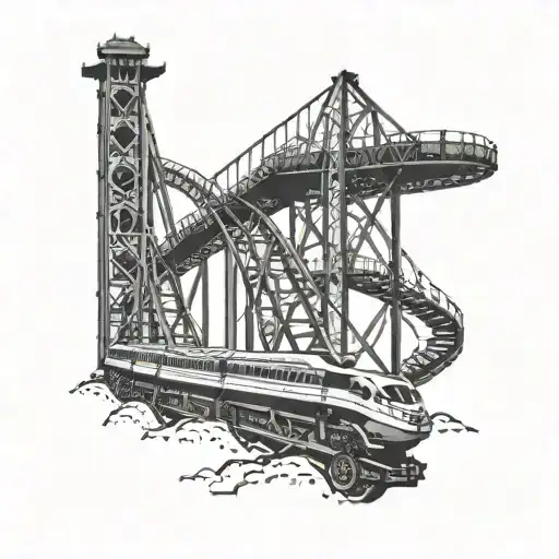 A dotwork tattoo of a roller coaster silhouette with the Las Vegas Raiders and Philadelphia 76ers logos incorporated into the design, representing the client's favorite sports teams and passion for roller coasters tattoo design idea