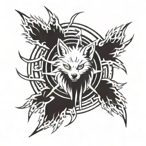  the design must consist of the nine-tailed fox Kurama in the Naruto anime surround the sharingan of obito for the arm tattoo design idea