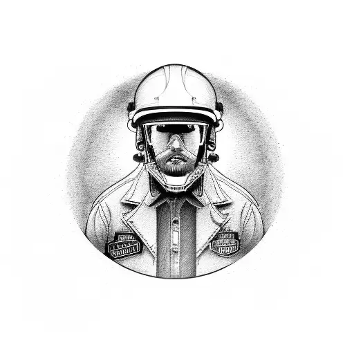 A blue collar worker with a hard hat and tool belt riding a Harley Davidson motorcycle tattoo design idea