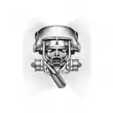 A blue collar worker with a hard hat and tool belt riding a Harley Davidson motorcycle tattoo design idea