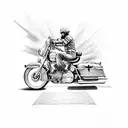 A blue collar worker with a hard hat and tool belt riding a Harley Davidson motorcycle tattoo design idea