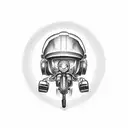 A blue collar worker with a hard hat and tool belt riding a Harley Davidson motorcycle tattoo design idea