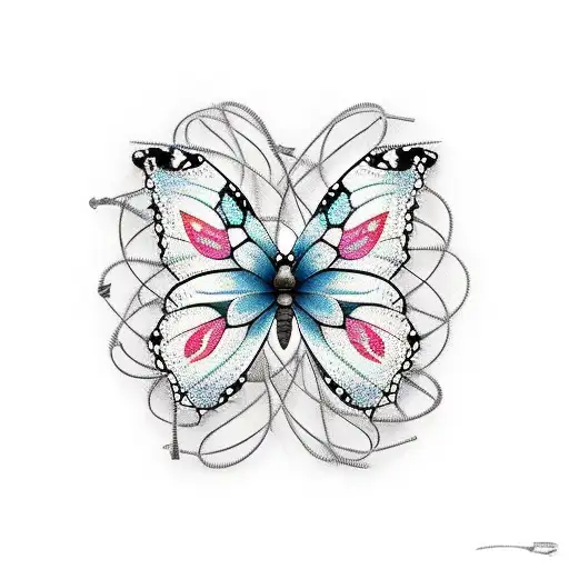 butterfly surrounded by lots and lots of barbed wire tattoo design idea