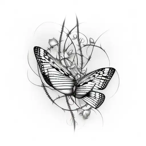 barbed wire with butterflys  tattoo design idea