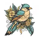 tree bird feather tattoo design idea