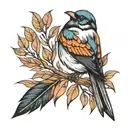 tree bird feather tattoo design idea
