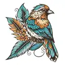 tree bird feather tattoo design idea