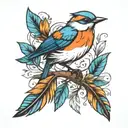tree bird feather tattoo design idea