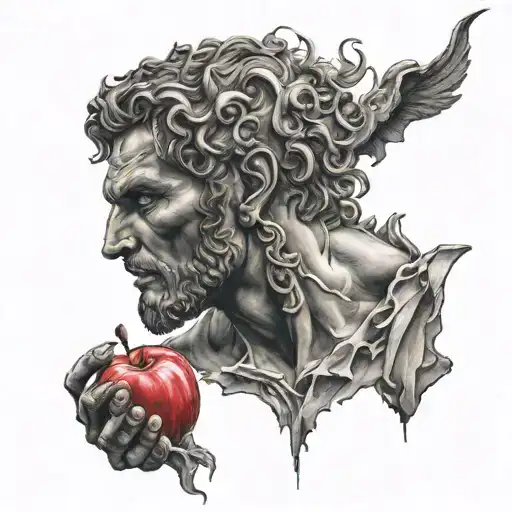 The Greek God Prometheus gifting fire to mankind apple tattoo design idea
