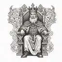 king sitting on a throne tattoo design idea