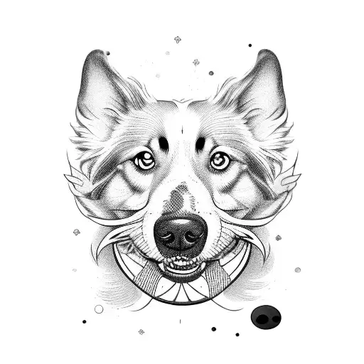 Smiling dog on top of a scooter tattoo design idea