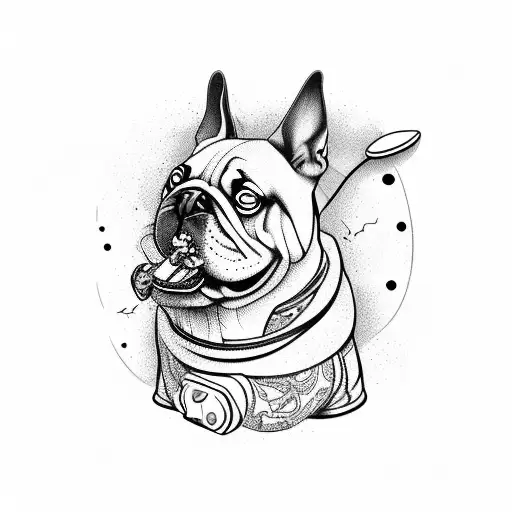 Smiling dog on scooter tattoo design idea