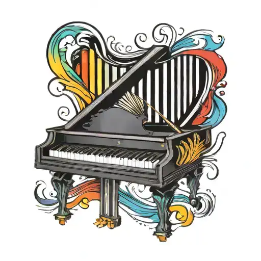 piano keys forming a rainbow tattoo design idea