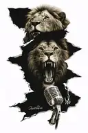 a lion that sings with microphone  tattoo design idea