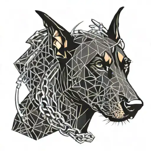 chained angry doberman dog tattoo design idea