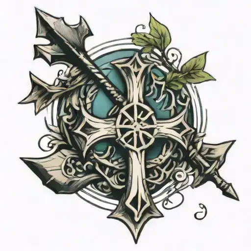 cross made of antlers and arrow tattoo design idea