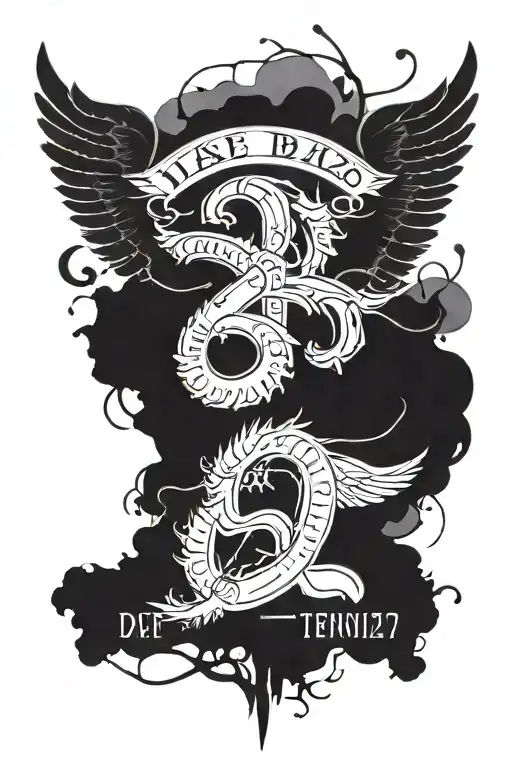 create a tattoo of the date 7/16/2022 in roman numerals with and angel halo and wings above it tattoo design idea