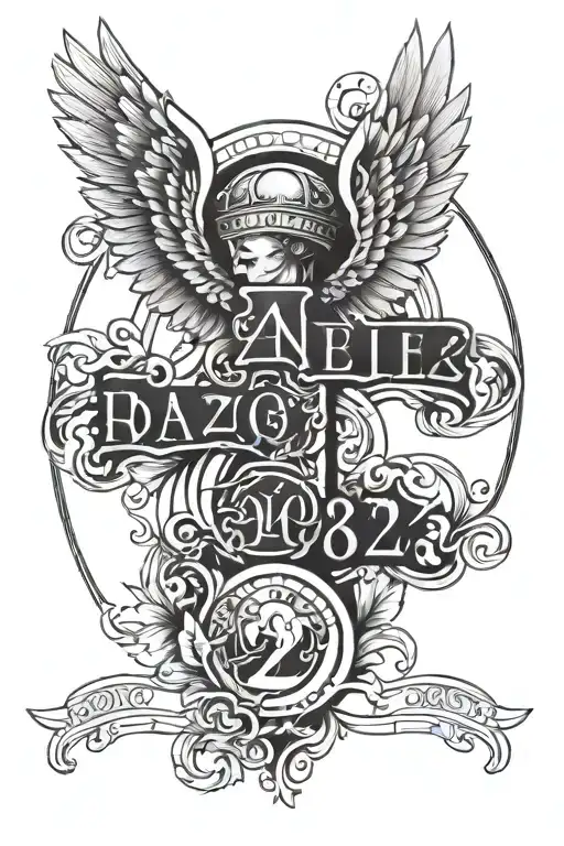 create a tattoo of the date 7/16/2022 in roman numerals with and angel halo and wings above it tattoo design idea