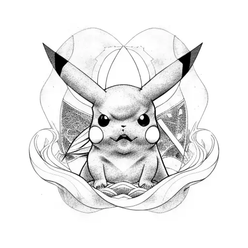 Libra, waves, pikachu  tattoo design idea