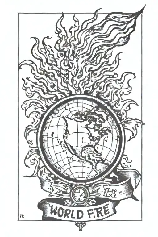 World on fire with burned match below it  tattoo design idea