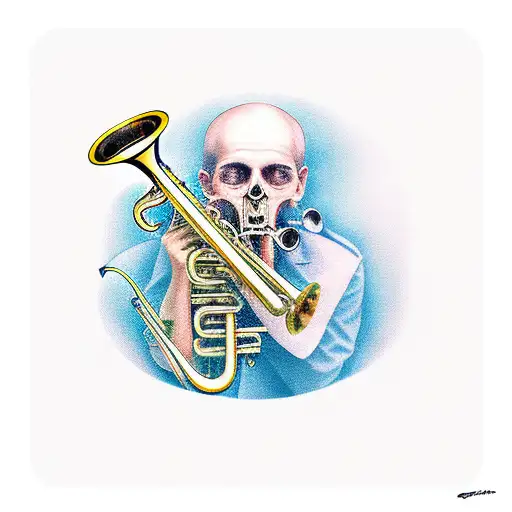 Clio holding a scroll and a trumpet tattoo design idea