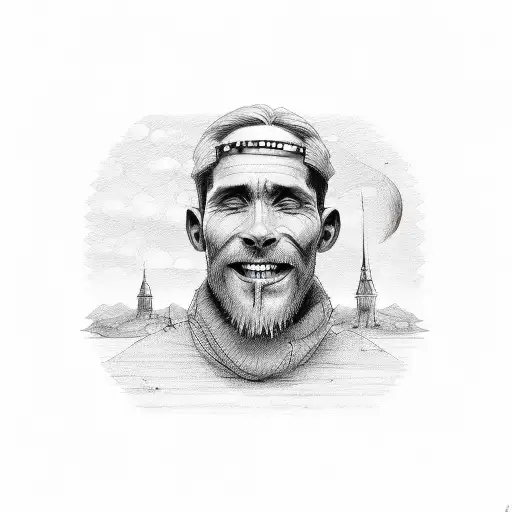 homme triste qui marche et enlève un masque de sourire  tattoo design idea
