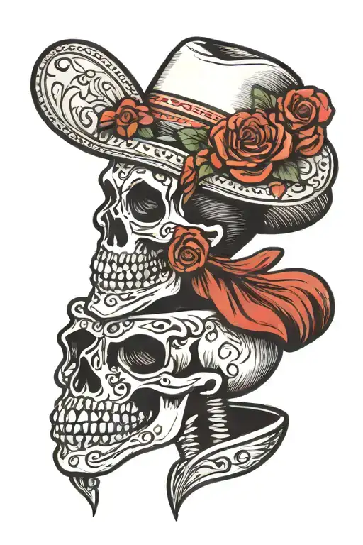 mariachi skeleton with mustache tattoo design idea