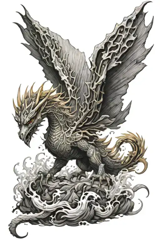 volcanic Phoenix dragon emerging tattoo design idea