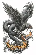 volcanic Phoenix dragon emerging tattoo design idea