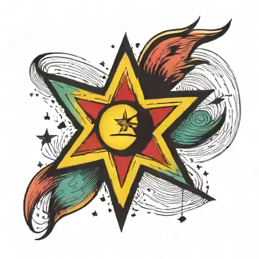 rainbow , single star and moon (for a man , half sleeve) tattoo design idea